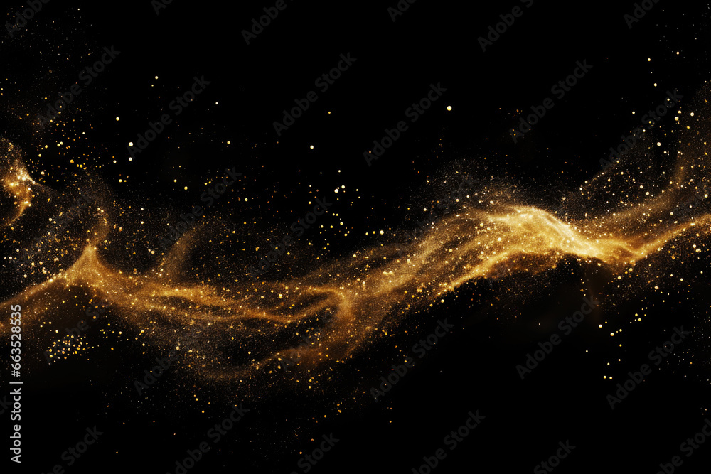 Golden Glitter Confetti Wave on Black Background Golden Glitter Confetti Wave on Black Background