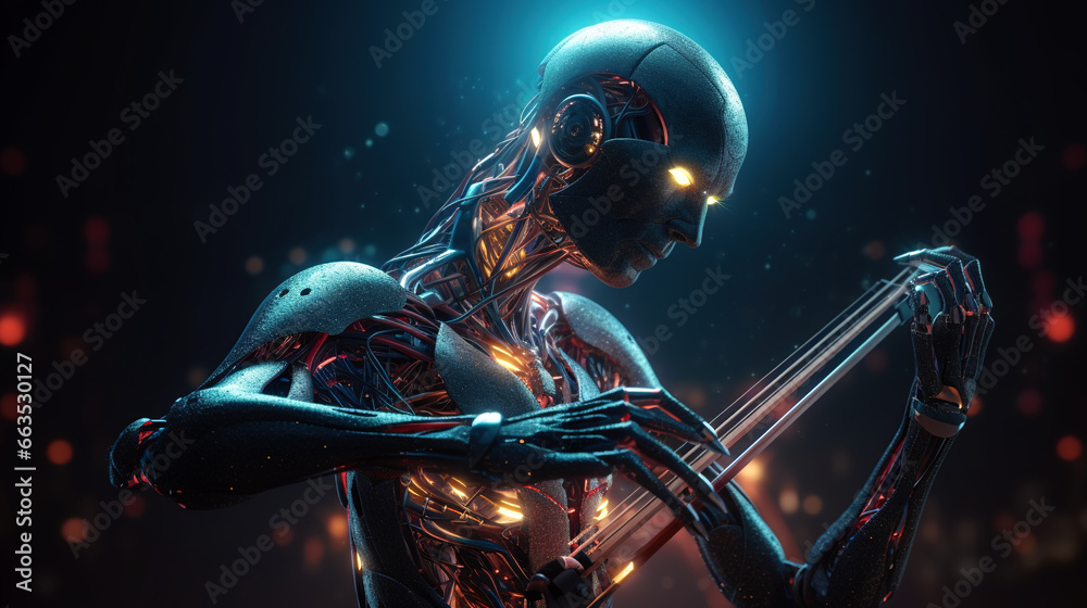 Naklejka premium Ethereal Cyborg Melody, generative ai