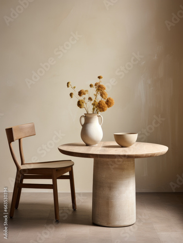 Table, Chair and Flower vase