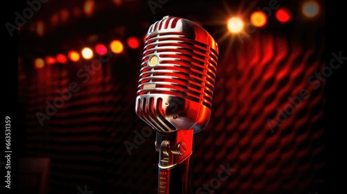 Karaoke party show poster with a red mic show music sing entertainment