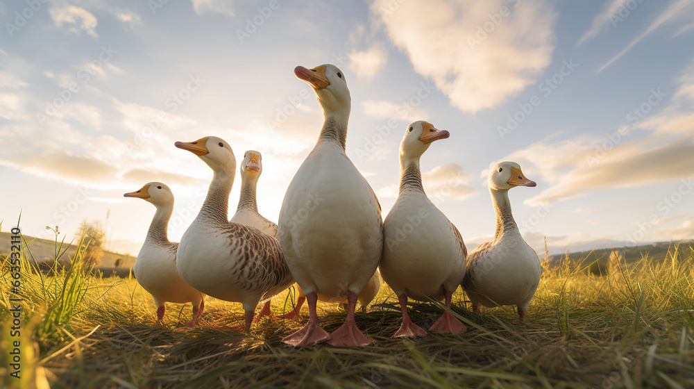 a group of geese in nature looking at the camera created with Generative Ai a group of geese in nature looking at the camera created with Generative Ai