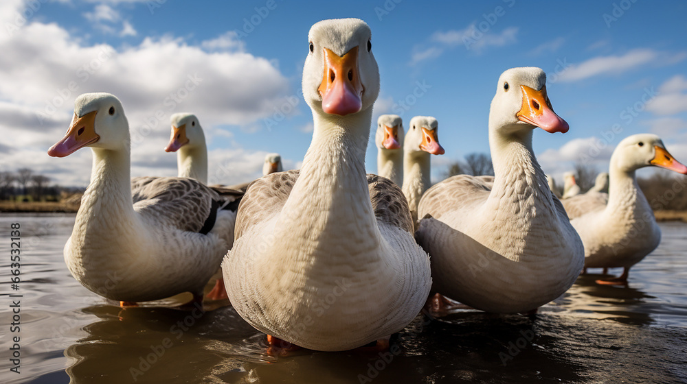 a group of geese in nature looking at the camera created with Generative Ai a group of geese in nature looking at the camera created with Generative Ai