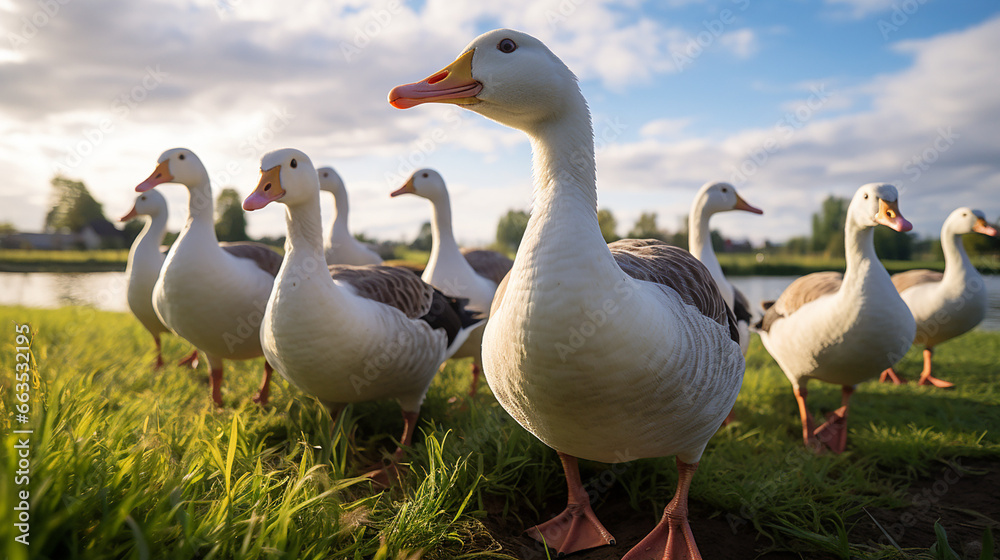 a group of geese in nature looking at the camera created with Generative Ai a group of geese in nature looking at the camera created with Generative Ai