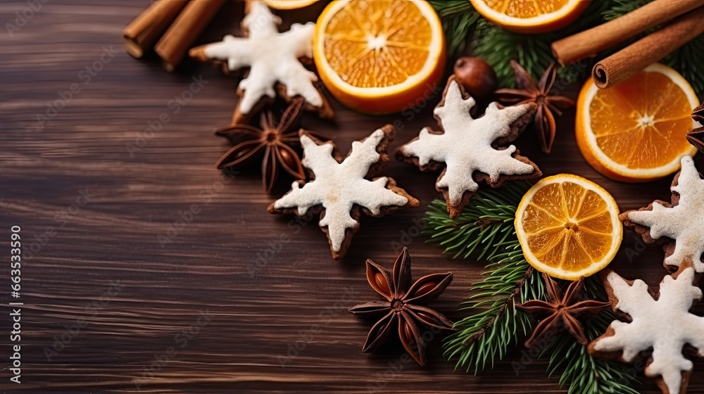 Fototapeta premium Christmas cookies over wooden background