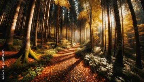 Delicate details of autumn leaves scattered on forest road.