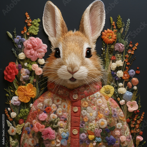 Embroidered Bunny with flowers