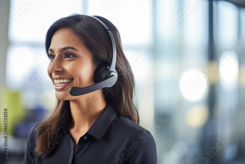 Businesswoman in Phone Headset Call Center