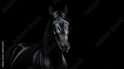 Portrait from black frisian stallion