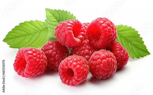 Red Raspberries over white background