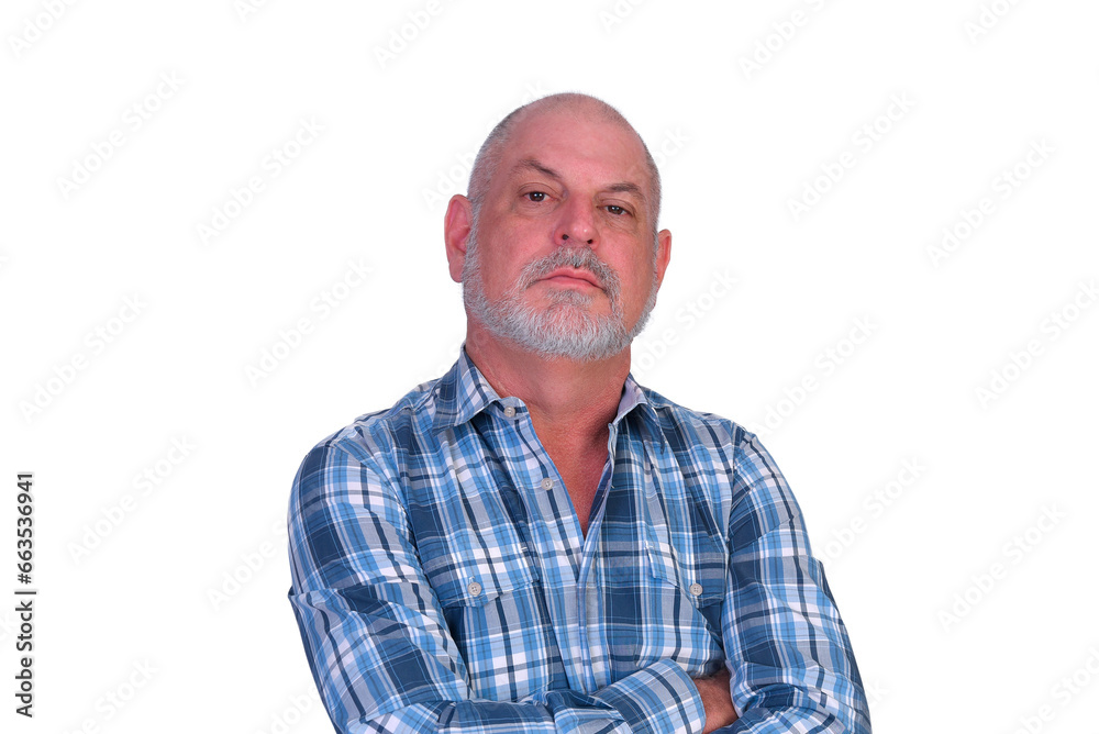 Obraz premium adult man white beard wearing plaid shirt expression would be isolated on white background