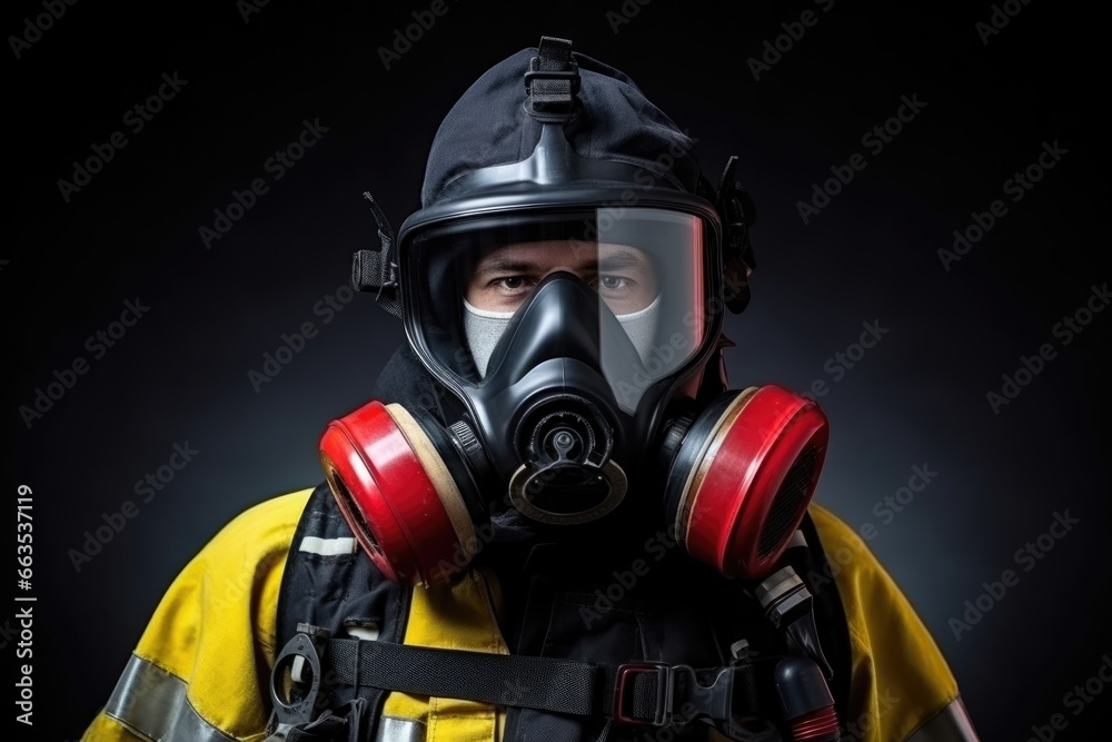 firefighter man in uniform and oxygen mask