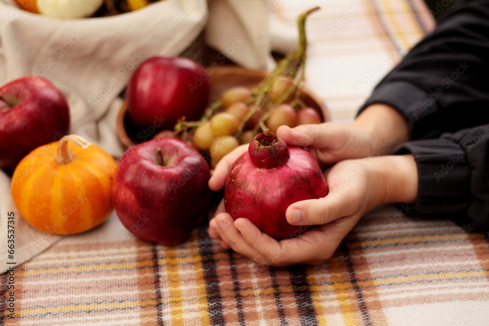 custom made wallpaper toronto digitalpicnic with fruits, pumpkins and pie outdoor woman hands