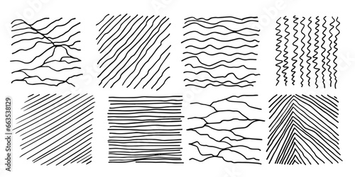 Pattern, texture, line hand drawn. Hatch drawing pen ink and crosshatch draw pencil sketch. Doodle scratch style. Black shape isolated on white background. Vintage graphic design. Vector illustration