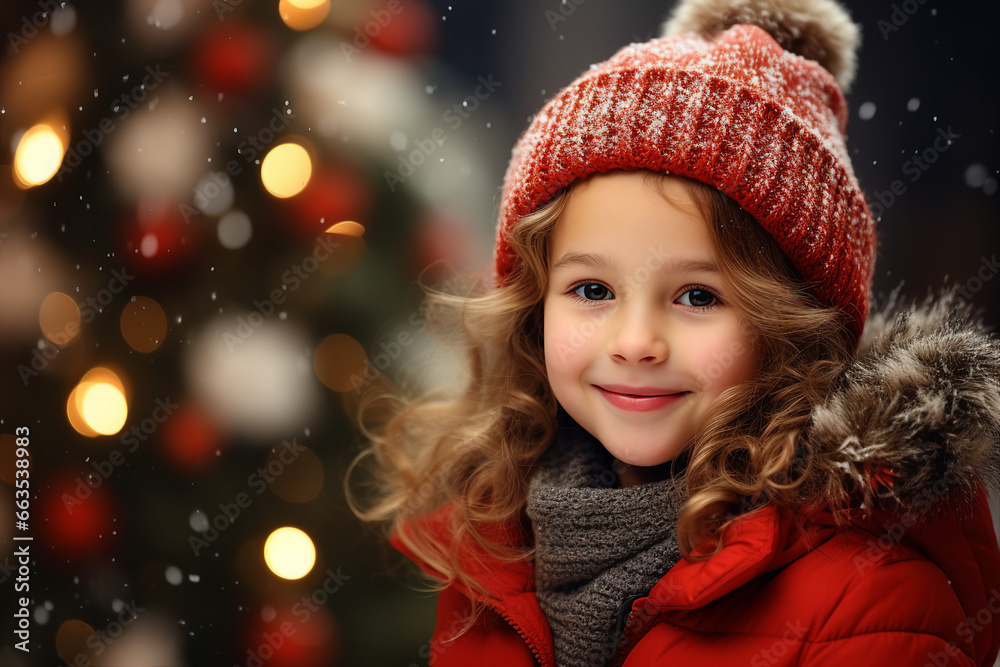 Image generative AI happy children on a blurred background of a bright Christmas garland Image generative AI happy children on a blurred background of a bright Christmas garland