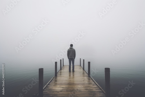 man standing at the end of pier, depressed emotions concept
