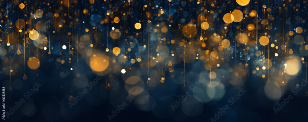 blue background with gold glitter bokeh effect, blue and gold, luxury, party, celebration, christmas, new year, birthday - obrazy, fototapety, plakaty 
