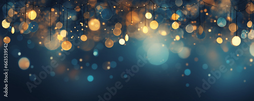 Fotografia, Obraz blue background with gold glitter bokeh effect, blue and gold, luxury, party, ce