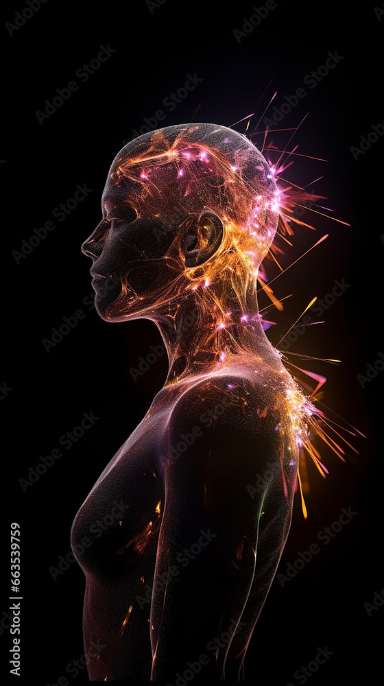 person with fireworks on night background created with Generative Ai person with fireworks on night background created with Generative Ai