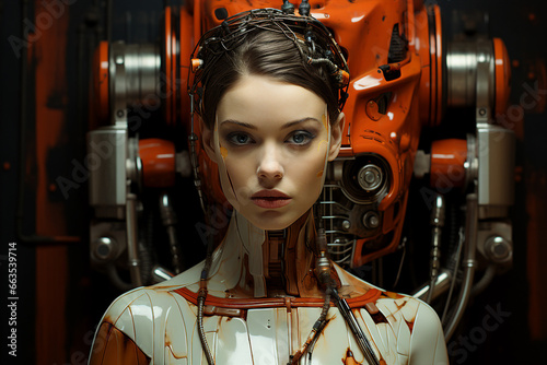 Generative AI picture of beautiful robotic human android future 3d robot invention