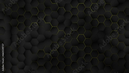 4k Abstract luxury black grey gradient backgrounds with golden lines. Geometric hexagonal graphic motion animation. Seamless looped dark backdrop. Simple elegant universal minimal BG