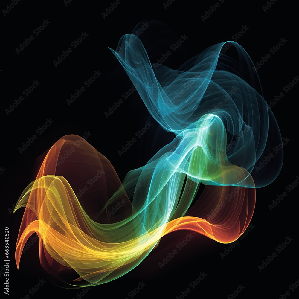 Fototapeta premium abstract wave multi-colors on black background created with Generative Ai