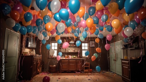 birthday surprise with a room filled with balloons generative ai