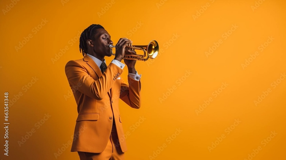 Man playing trumpet - obrazy, fototapety, plakaty 