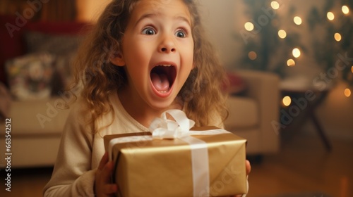 Child's joyful reaction to a surprise birthday present generative ai