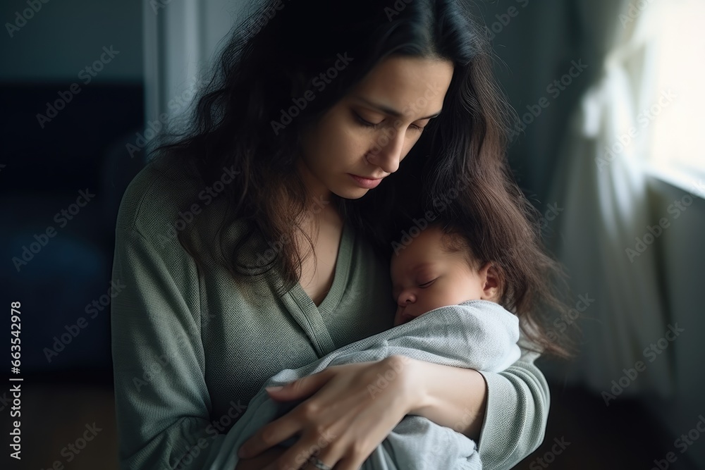 Obraz premium Young mother in depression