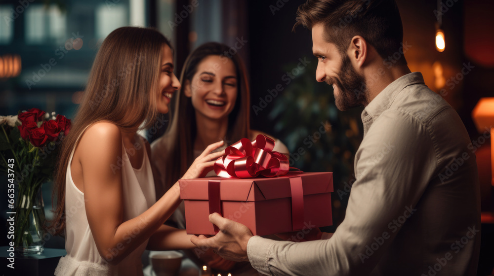 Couple receiving a surprise gift from friends generative ai Couple receiving a surprise gift from friends generative ai