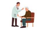 doctor examines elderly patient flat design vector illustration