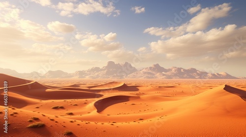 Capture of desert landscape with rolling dunes under a scorching sun from above. generative ai