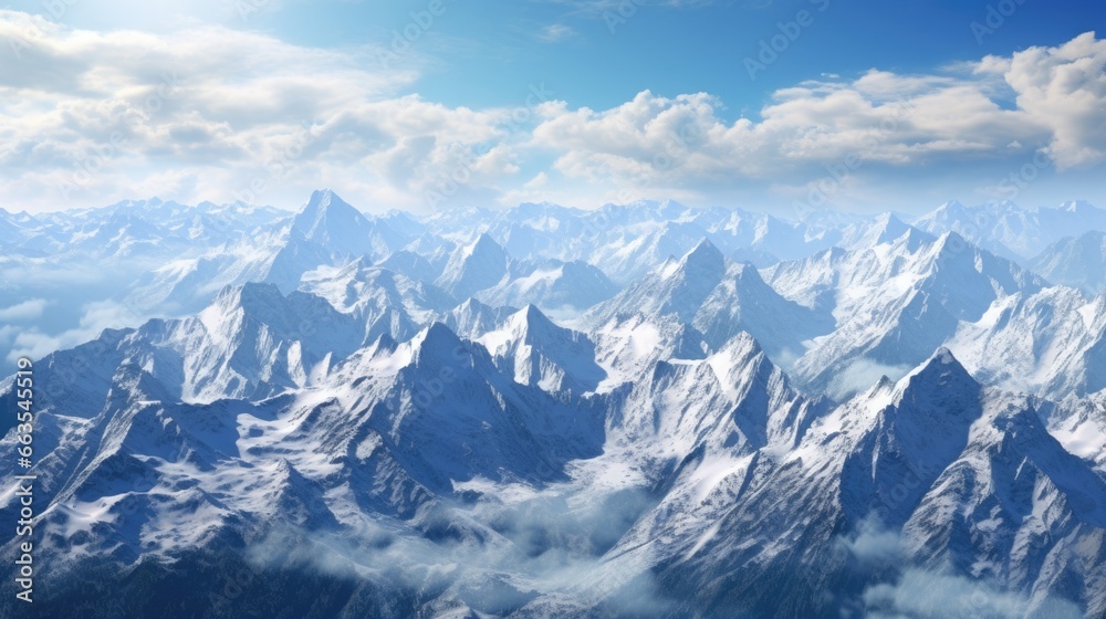 capturing the aerial panorama of a rugged mountain range with snow-capped peaks generative ai capturing the aerial panorama of a rugged mountain range with snow-capped peaks generative ai