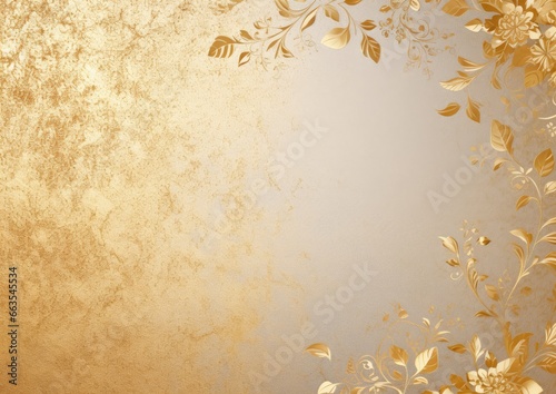 Golden wedding invitation card background, floral ornaments with copy space for text, ai generated