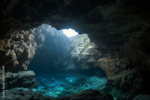 Cave beneath the ocean's surface. Generative AI