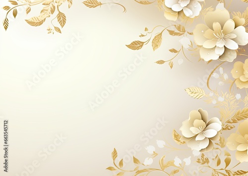 Golden decorated background for golden wedding invitation card, floral ornaments with copy space for text, ai generated