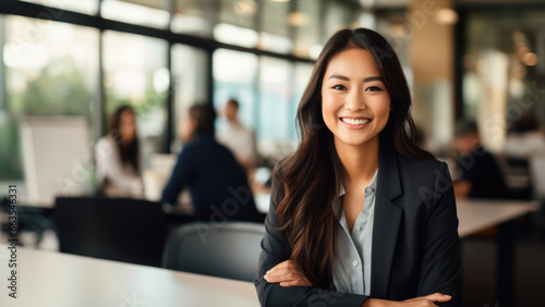 Smiling young asian businesswoman in the office.