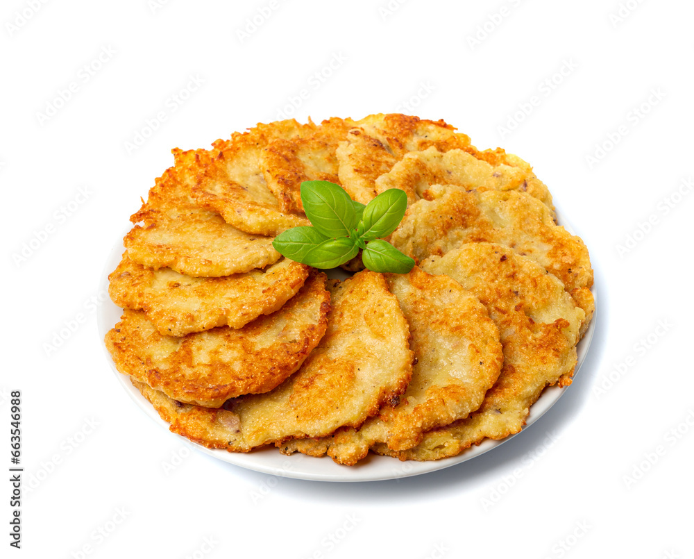 Potato Pancakes, Draniki, Deruny, Potato Latkes, Latkas, Irish Cakes, Raggmunk or Boxties Isolated on White Potato Pancakes, Draniki, Deruny, Potato Latkes, Latkas, Irish Cakes, Raggmunk or Boxties Isolated on White
