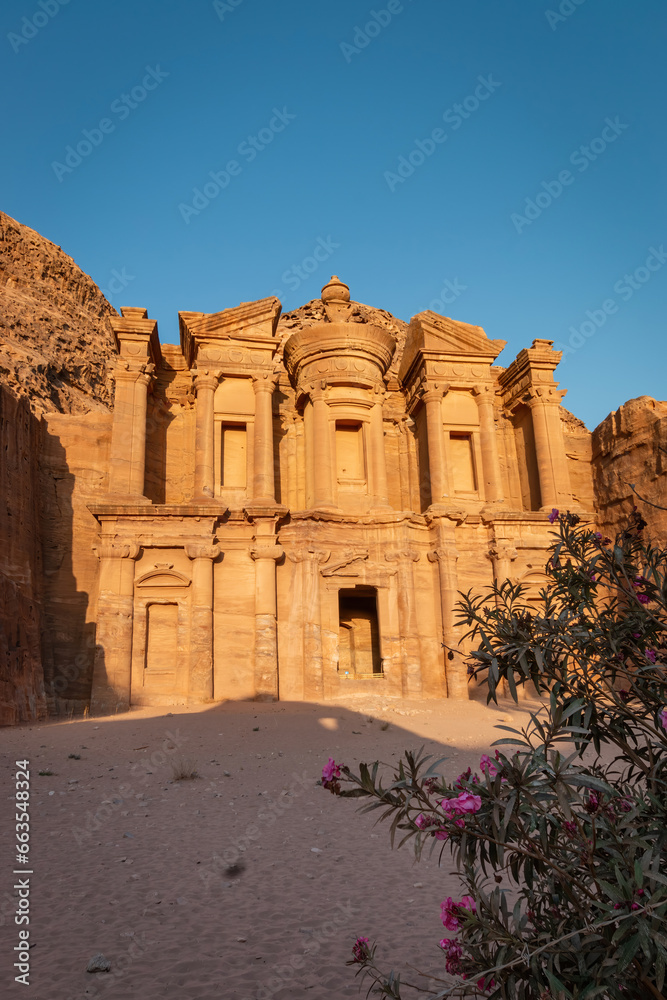 Famous Ad Deir monastery in the historic and archaeological city of Petra in Jordan