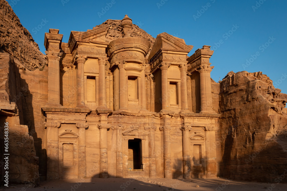 Famous Ad Deir monastery in the historic and archaeological city of Petra in Jordan