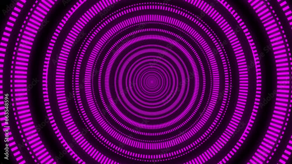 animation of neon lilac circle with movement in infinity on black background, futuristic, nineties, electronic