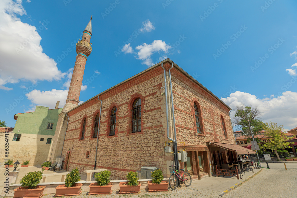 Fototapeta premium Old stone Mosque of Eskisehir in Turkey. Historically significant place of worship. Its elegant Ottoman architecture, it reflects city's cultural heritage