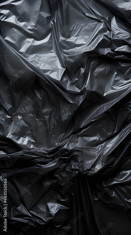 Wrinkled black plastic texture. Concept of sustainability. Background.