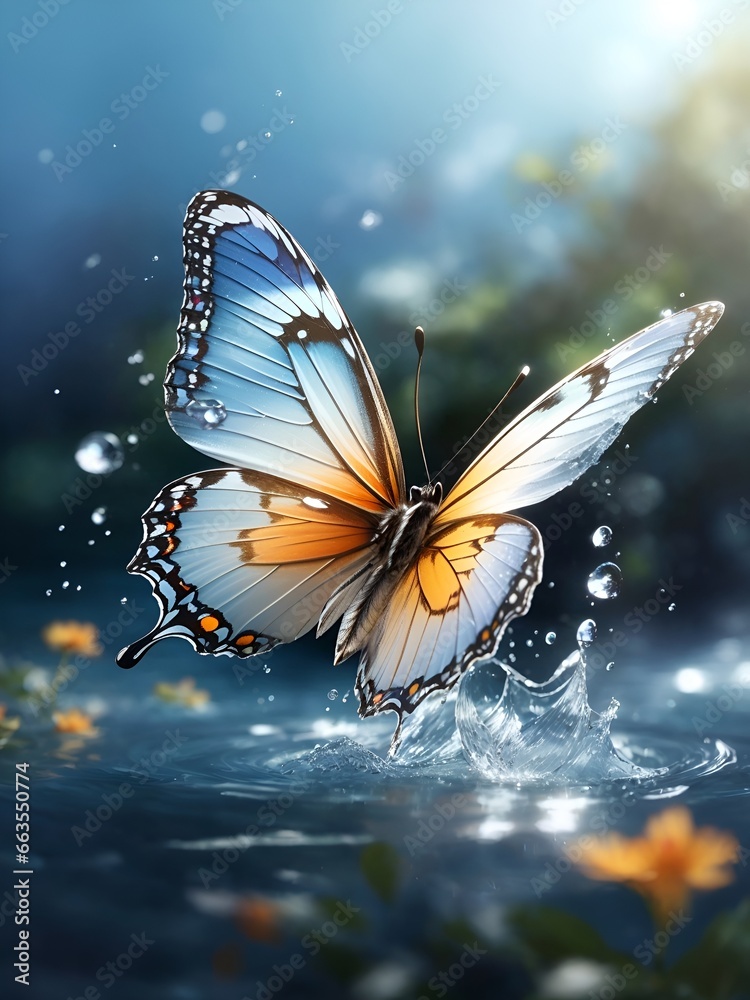 Butterflies fly over the water, AI generated Butterflies fly over the water, AI generated