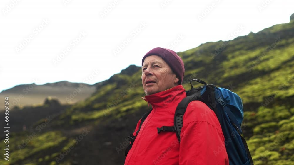 Close-up Of An Elderly Hiker At Raudhaskal Crater Close-up Of An Elderly Hiker At Raudhaskal Crater