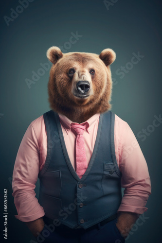 Bear wearing human clothes, stylish businessman