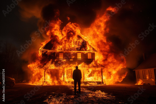 house on fire, house fire and flames