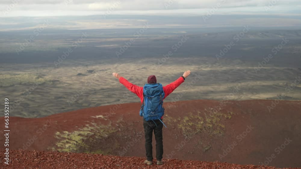 Man Enjoying Hekla Volcano Scenery Man Enjoying Hekla Volcano Scenery