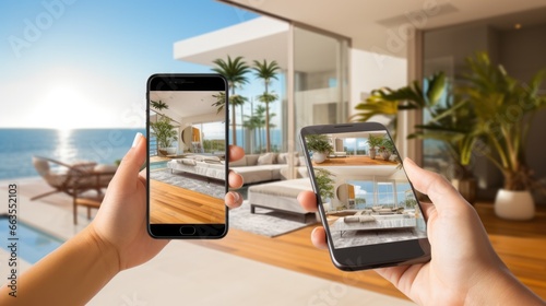 realtor leading a virtual tour of a beachfront property on a tablet generative ai photo