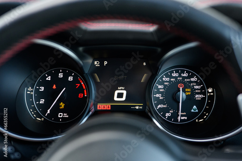 Sports Car Instrument Cluster with Speedometer and Tachometer